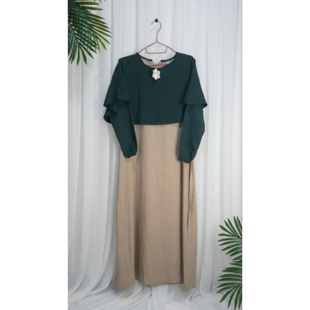 Gamis Wanita | Hijau Botol Kombinasi | Long Dress Muslimah|Busui Friendly | Bahan Adem Jatuh | Gamis