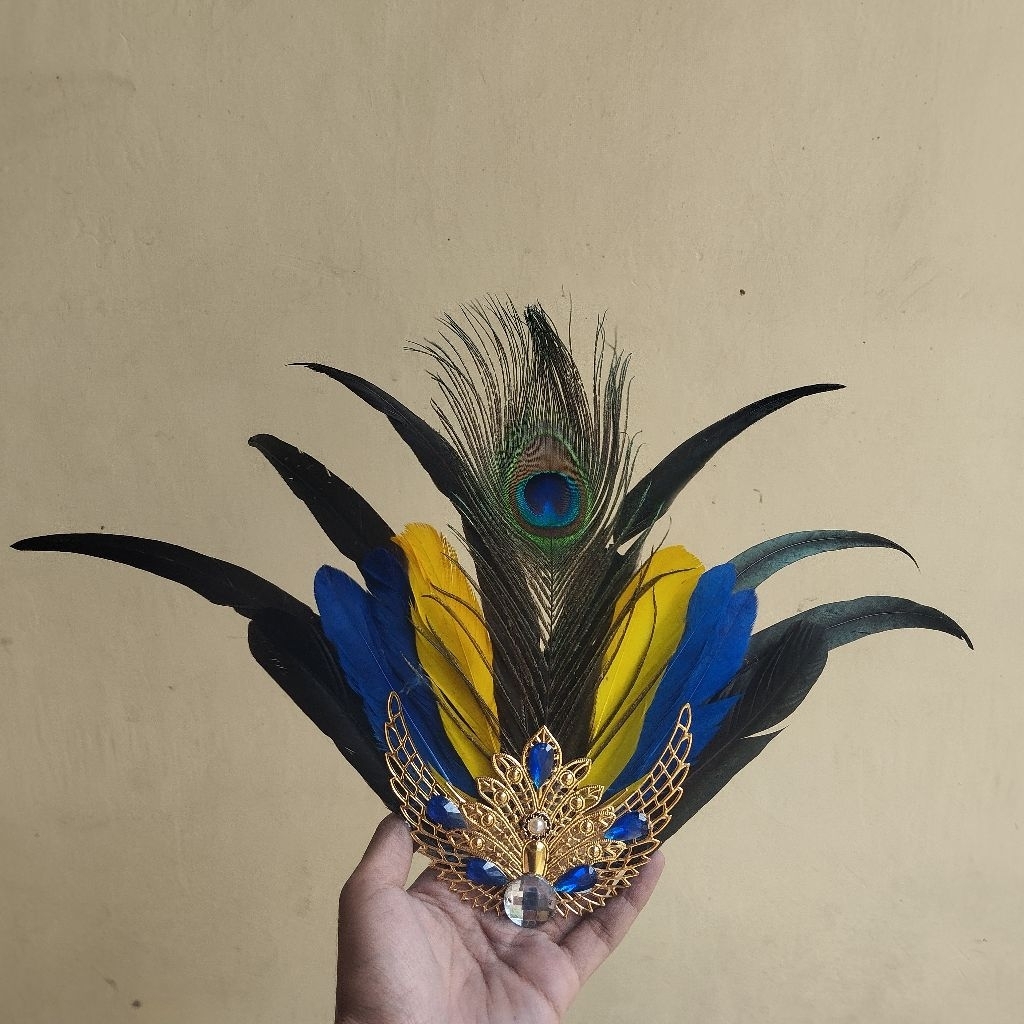 Emblem Bulu Hias Topi Komplit Merak Biru Series | Emblem Topi Pet | Atribut Topi LKBB | Paskibra | P