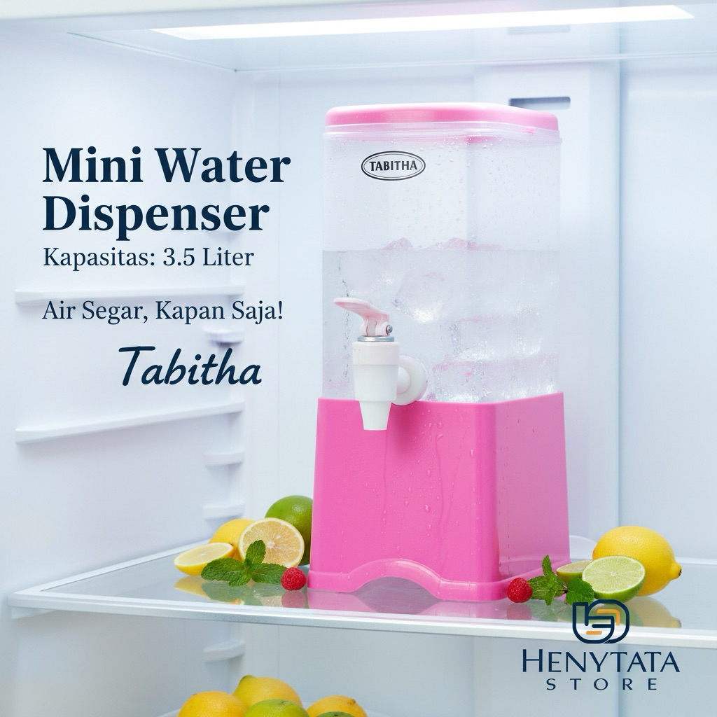 Mini Water Dispenser Kulkas 3.5 Liter Tempat Air Keran Kotak Pink Tabitha