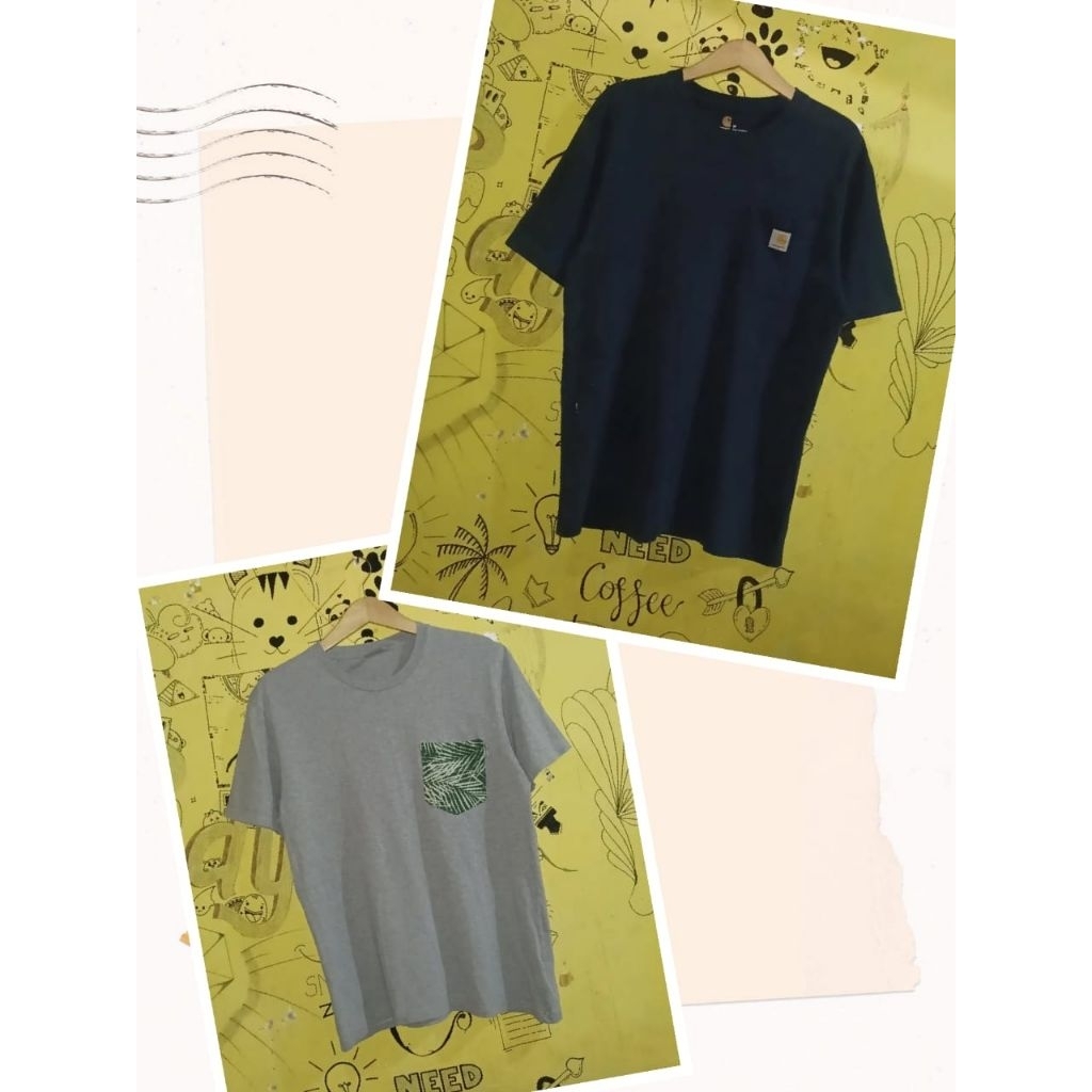 ( 2 Kaos Carhartt 400K ) Carhartt Pocket Tee Navy & Carhartt WIP Lambert Pocket