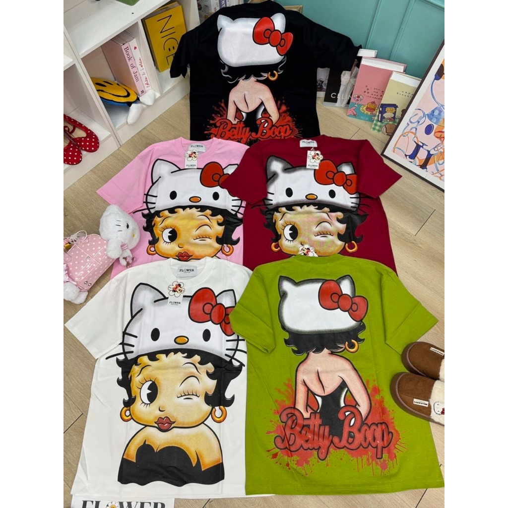 jnclothing_|| READYSTOCK FL-216 KAOS BETTY BOOB HELKOT BKK FLOWER