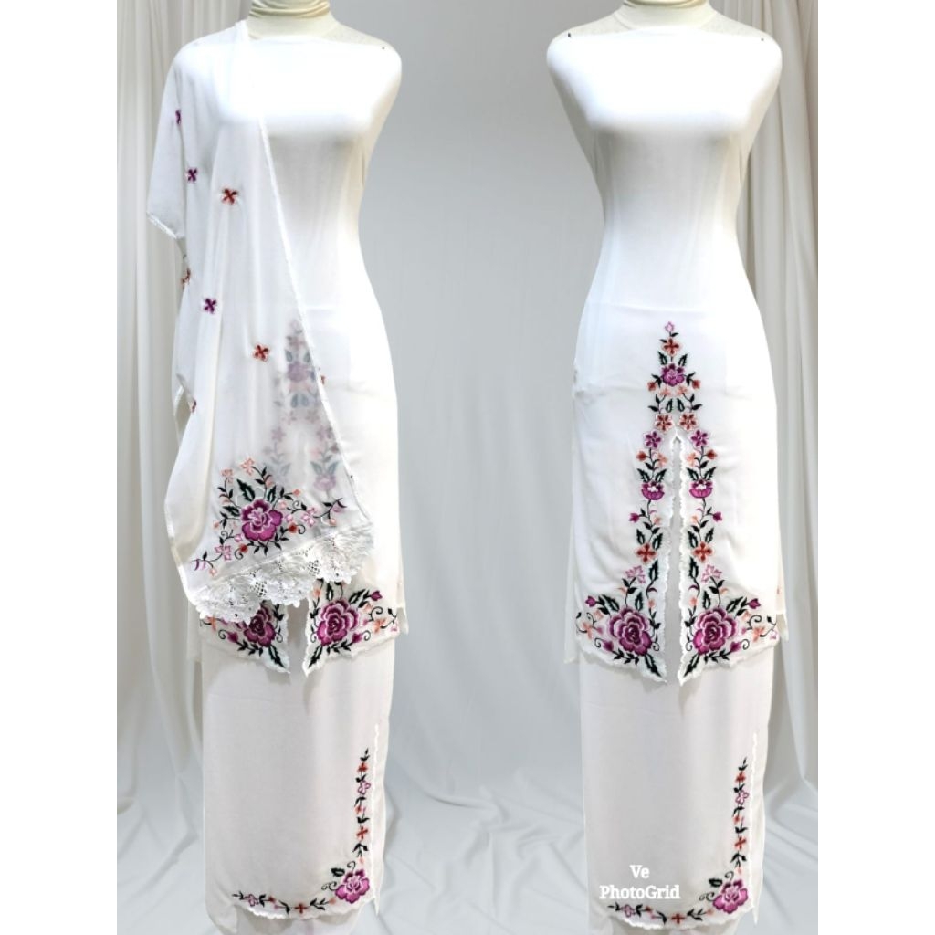 bahan baju kurung set selendang bordir padang