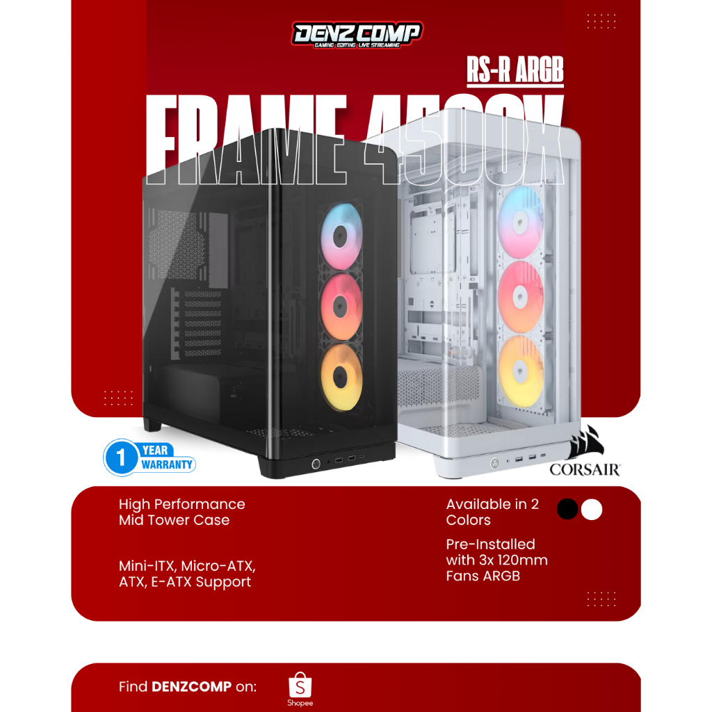 CORSAIR FRAME 4500X RS-R ARGB 3FAN RS120-R ARGB - Panoramic Glass Mid-Tower ATX PC Case