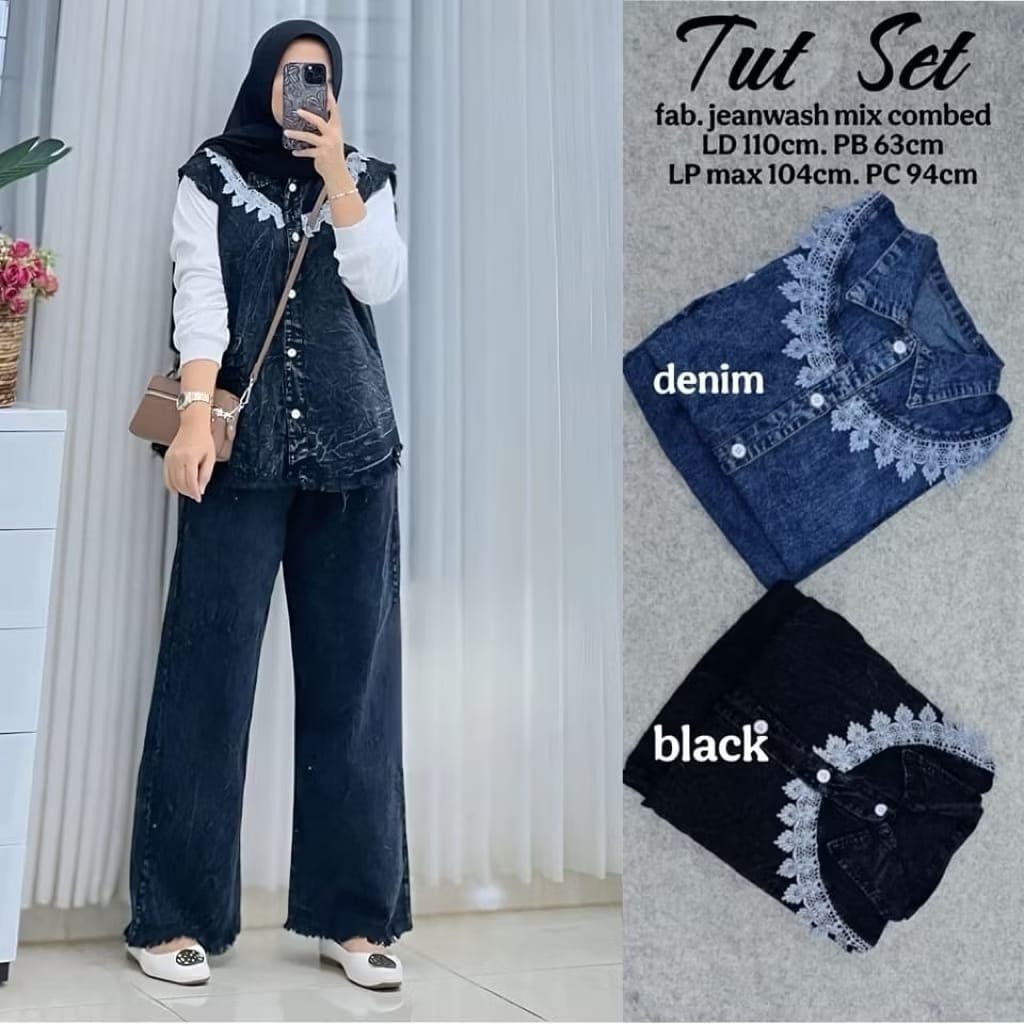ready tut set miumiu miuka set|| zapa set.setelan jeans kombi katun kekinian