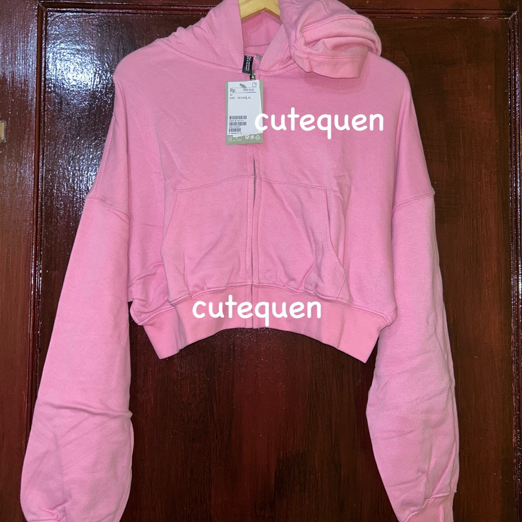 h&m zipper crop hoodie new tag pink