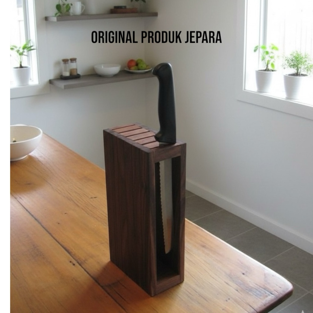 Rak Pisau Kayu Jati Minimalis Modern / Tempat Pisau Dapur Multifungsi Aesthetic