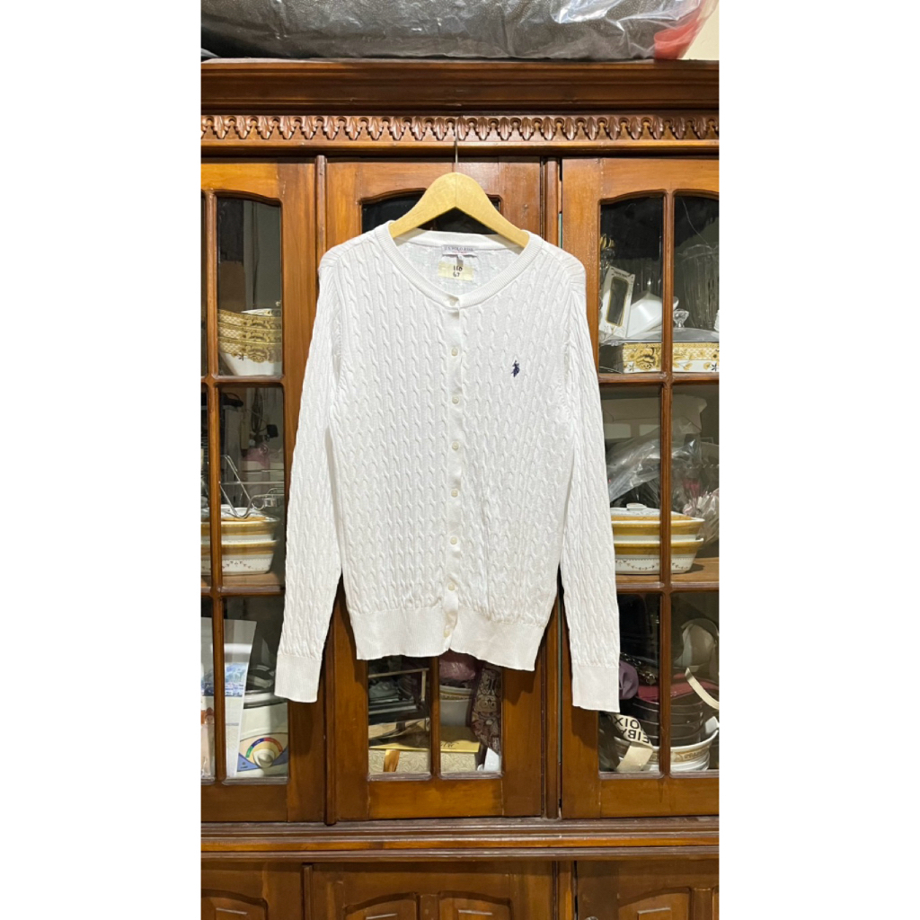 cardigan kepang putih polo size M