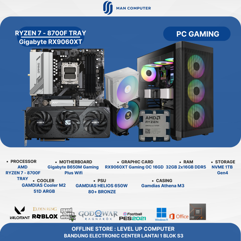 PC GAMING |AMD RYZEN 7 - 8700F TRAY|Ram 32GB (2x16GB) DDR5 5600Mhz|