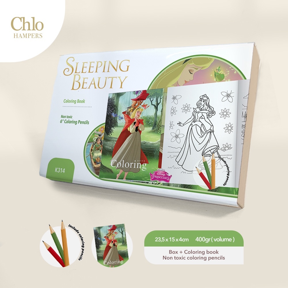 K314 Princess Aurora - Souvenir Ulang Tahun Mainan Anak Buku Mewarnai Dan Pensil Warna ( Sleeping Be