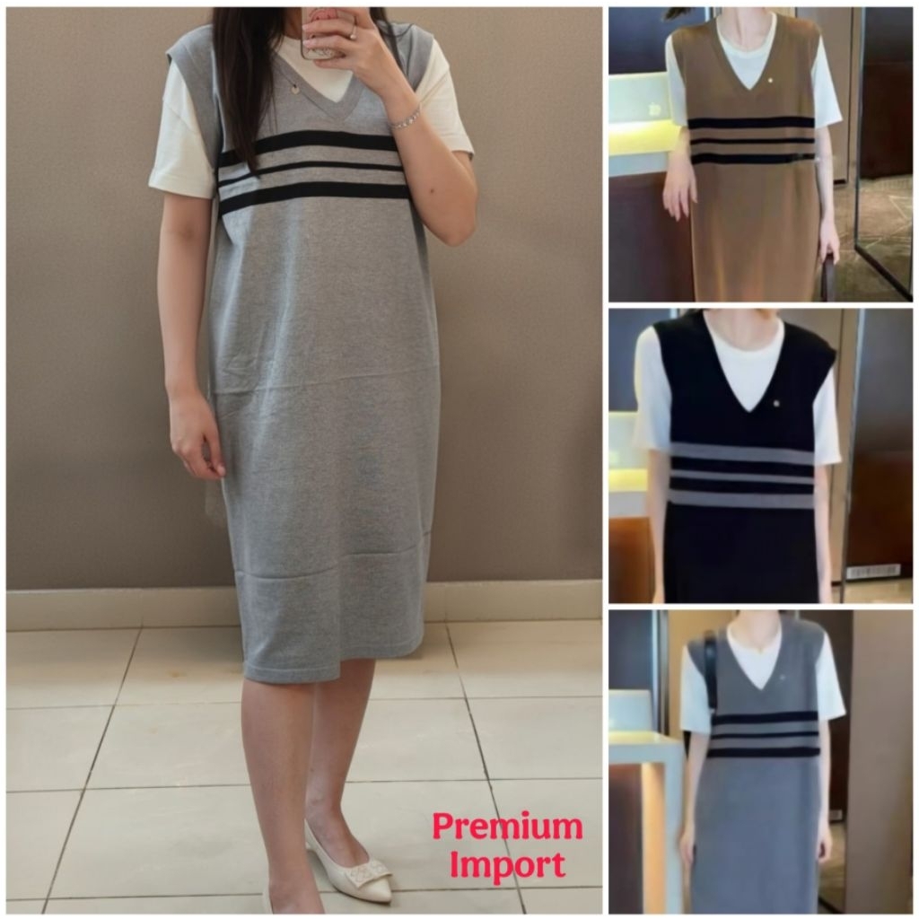 ‼️‼️ SALE ‼️‼️ PREMIUM IMPORT BKK STYLE ‼️ ZENNAYA BIG SIZE 3TONE COMBINATION STRIPE KNIT LOOSE MIDI