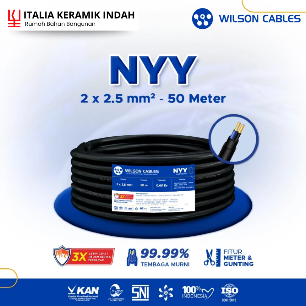 Kabel Tembaga Kawat - WILSON CABLES - NYY 2x2.5 mm² 50 Meter