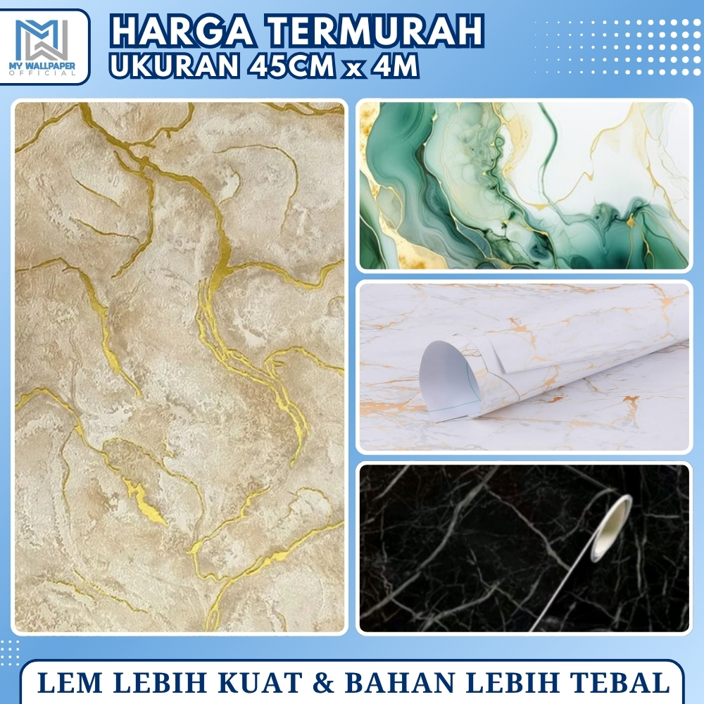 Wallpaper Sticker Dapur Meja Motif Marmer Dinding Marbel Marble Granit Kuning Silver Putih Hitam