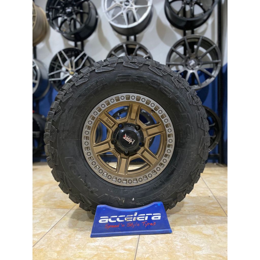 Paketan Velg Ban R15 Jimny Escudo Katana Feroza Sidekick Feroza Ukuran Ban 31x10.5 R15 Accelera Mt01