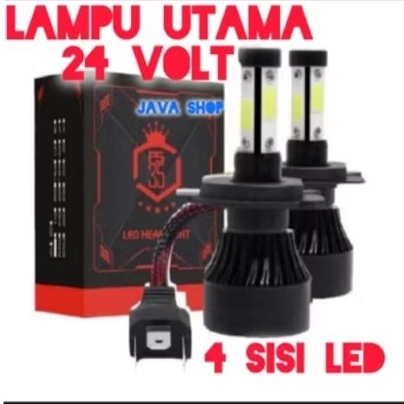 Lampu LED Utama Depan 24 Volt H4  High Low Warna Putih 90 WAT 4 sisi LED  Truk Bus Fuso Canter Tront