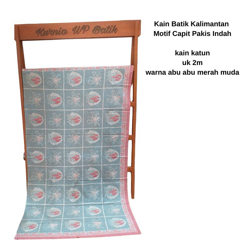 Kain Batik Cap,Batik Kalimantan Balikpapan Motif Capit Pakis Indah ukuran 2m kain katun warna Abu ab