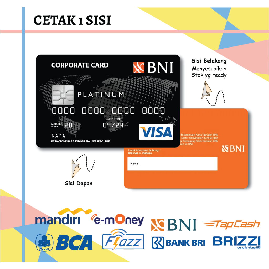 EMONEY E TOLL BLACK CORPORATE DEBIT CARD PLATINUM MANDIRI GEN 2 BNI TAPCASH BRIZZI BRI - 1 SISI
