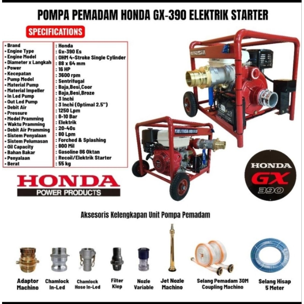 POMPA PEMADAM KEBAKARAN HONDA GX-390 KOMPLIT ELEKTRIK STARTER | SPECIAL DAMKAR.
