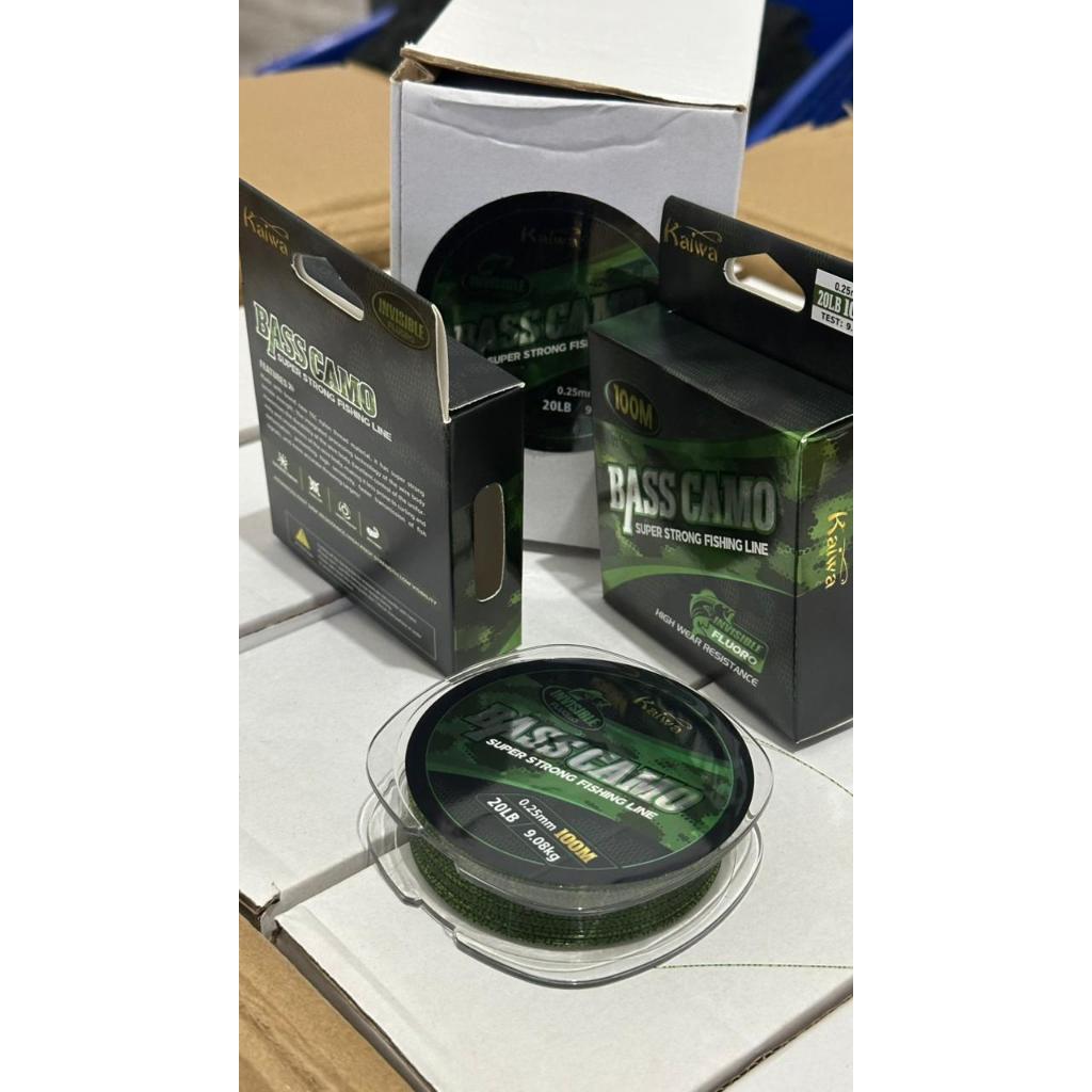 Senar Pancing BASS CAMO FLUROCARBON 100M Kamuflase Warna Hijau Tua Bintik Hitam