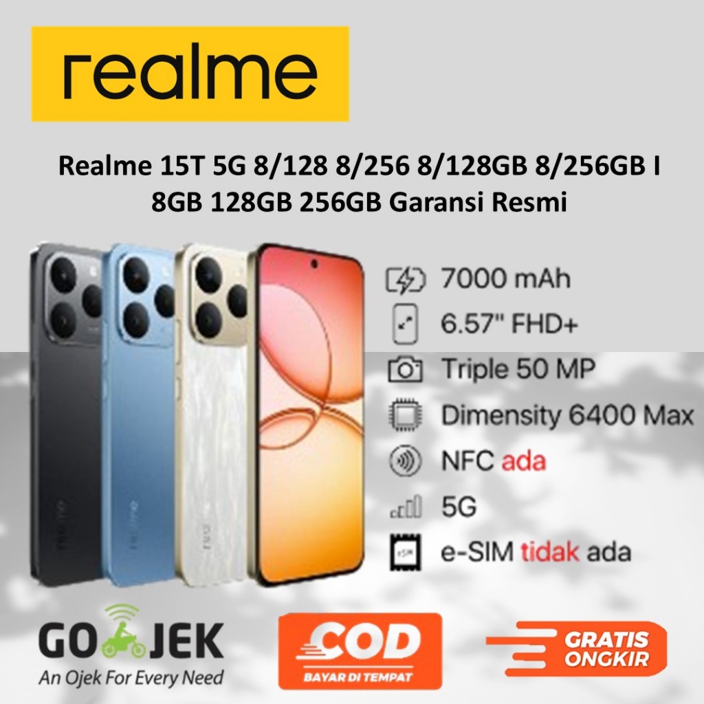 Realme 15T 5G 8/128 8/256 8/128GB 8/256GB I 8GB 128GB 256GB Garansi Resmi
