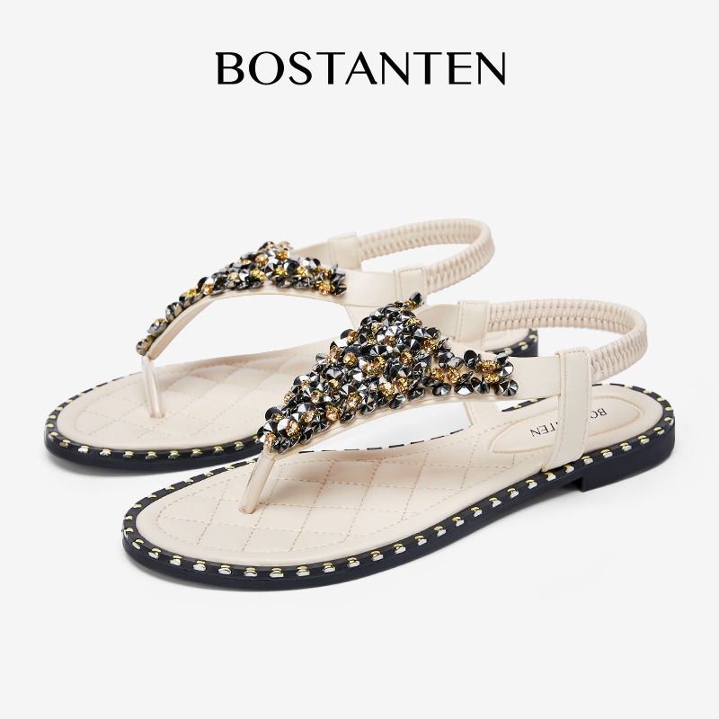 BOSTANTEN Sandal jepit wanita baru dengan sol tipis sepatu wanita batu bata glitter halus