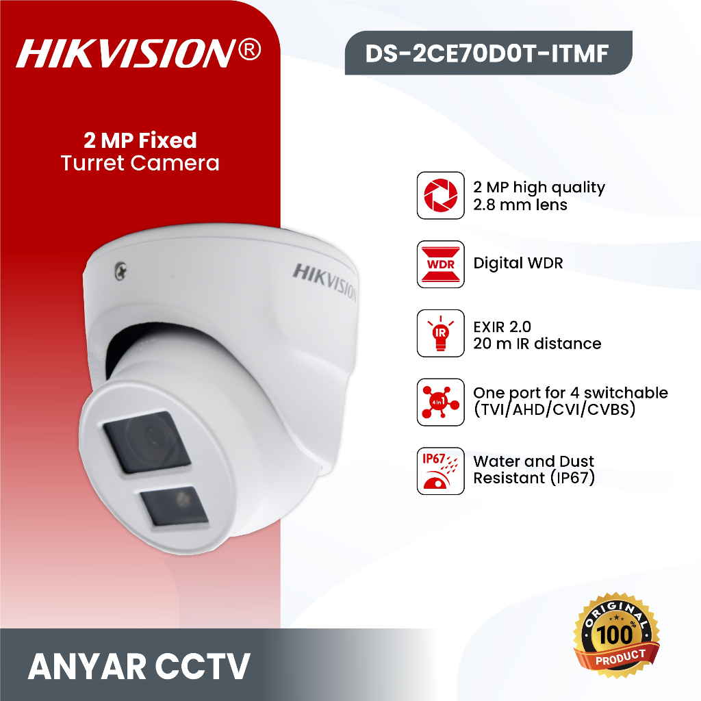 HIKVISION SUPER MINI DOME 2.0MP / 1080P DS-2CE70D0T-ITMF PUTIH / BESI