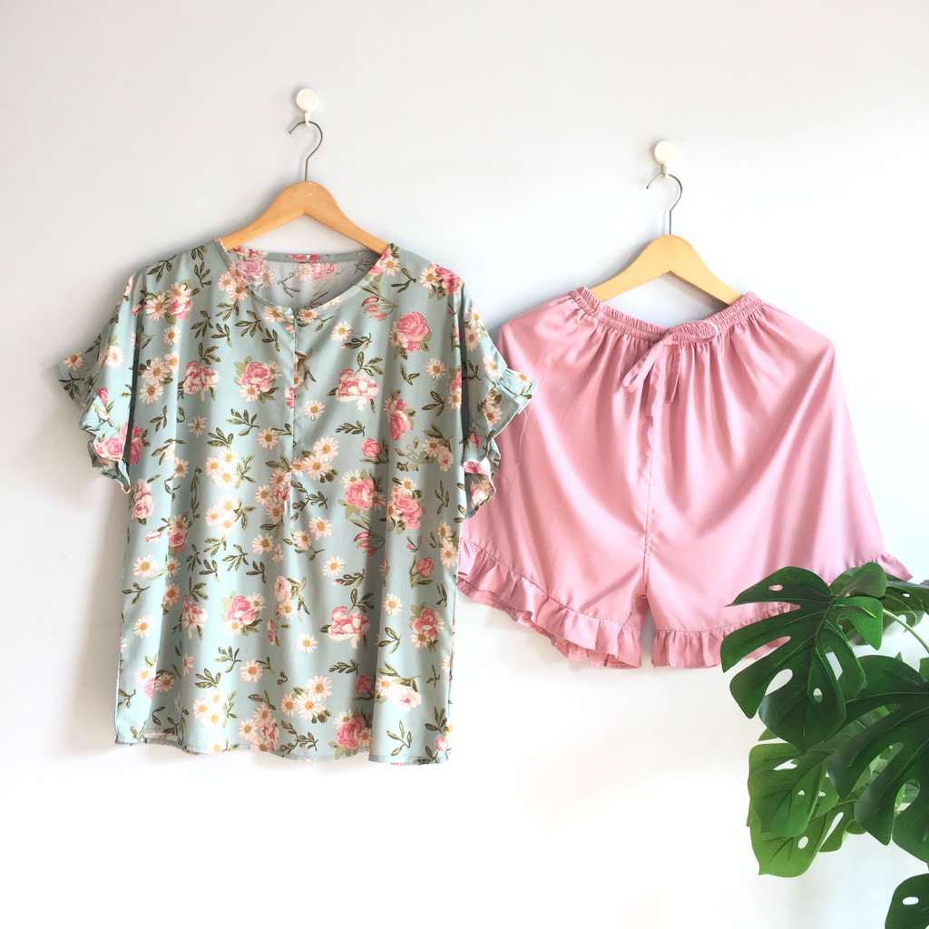 Flora Set / Setelan Ruffle Busui Celpen Wanita / Set Jumbo