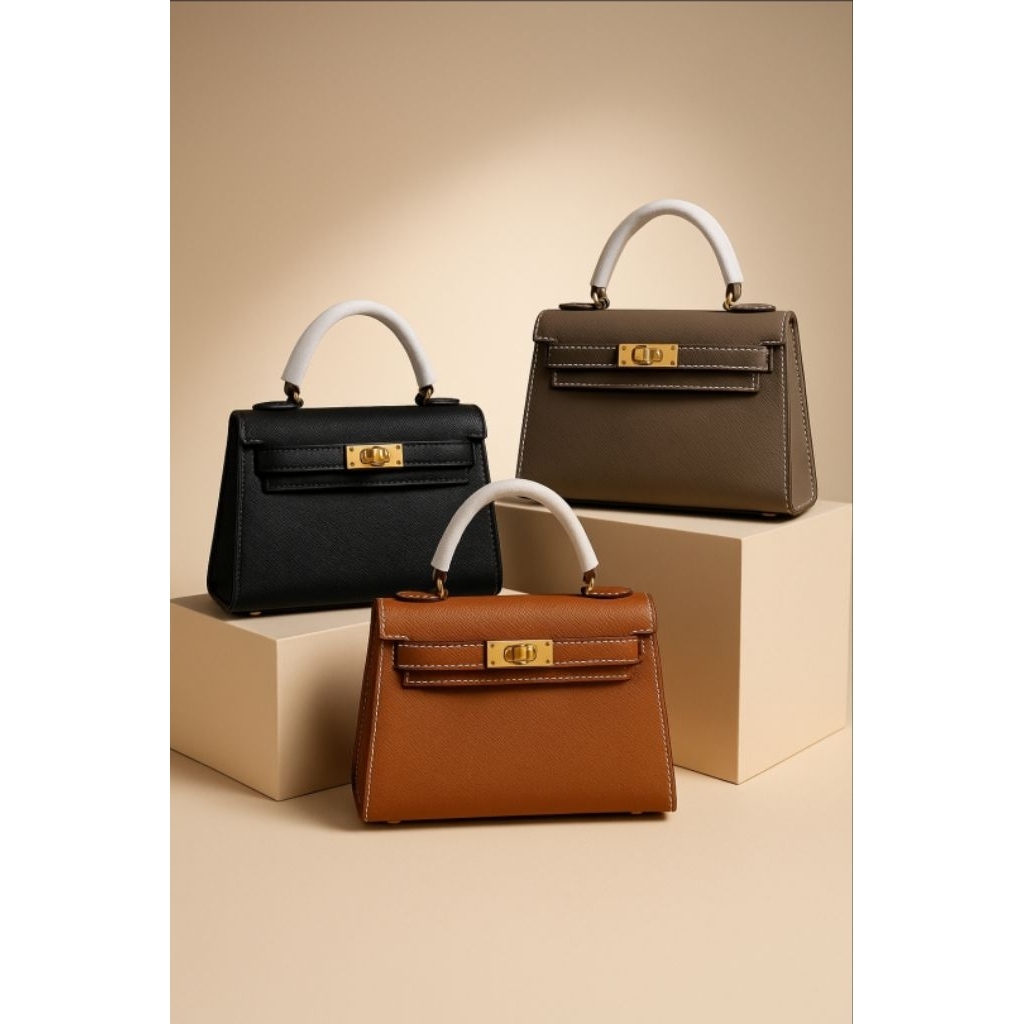 Bosslady Mini Kelly Bag Genuine Cowhide Leather – Tas Selempang Wanita Elegan, Tas Tangan Premium No