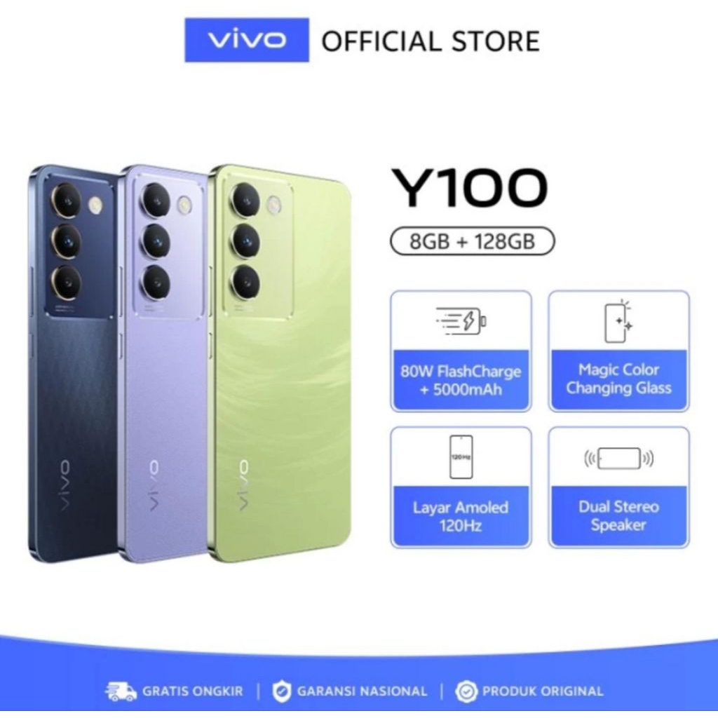 HP VIVO Y100 4G 8/128GB- VIVO Y 100 4G RAM  8GB ROM GARANSI RESMI