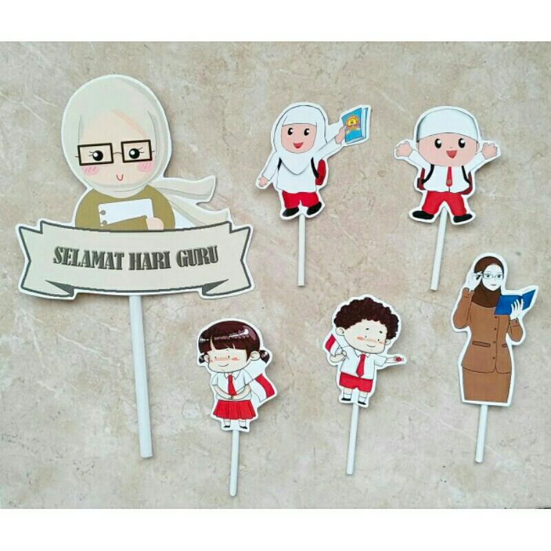 dekorasi kue hiasan kue cake topper selamat hari guru happy teacher's day edisi guru muslimah guru h