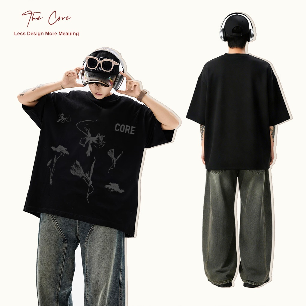 The Core - Boxy Cut T-Shirt "Bunga Gelap" Distro Original Cotton 30s Kaos Pria Baju Wild Black