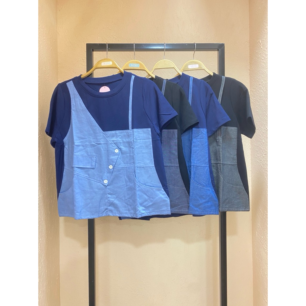 Atasan Wanita Kaos Blouse Mix Denim