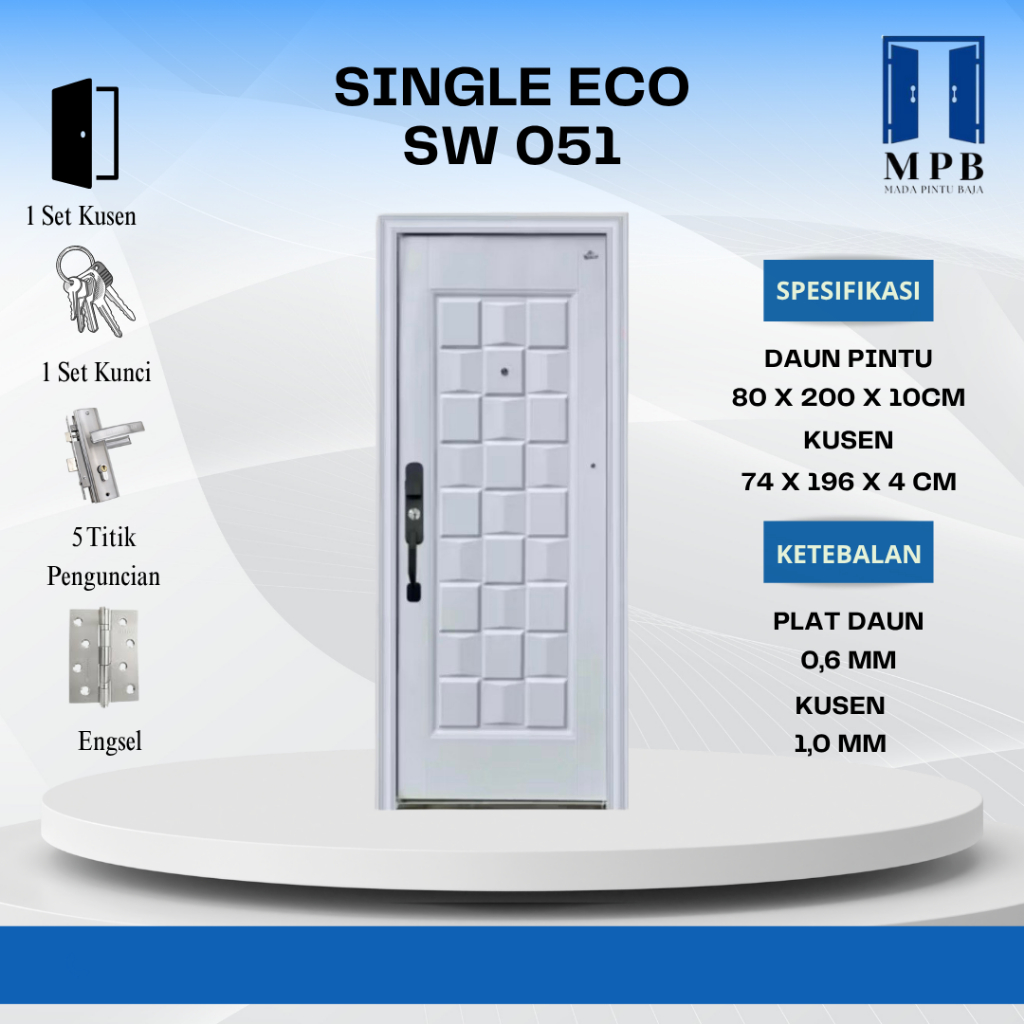 MPB (SINGLE ECO SW 051) Pintu Kamar / Pintu Plat Baja Single Utama / Pintu Baja Tahan Api / Pintu Ut