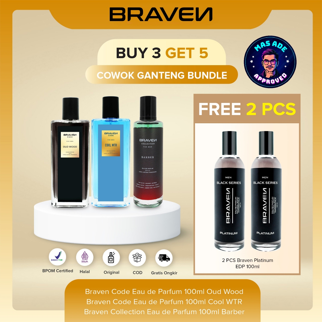 [COGAN] Cowok Ganteng Bundle | Braven Eau De Parfum 100ML - Beli 3 Dapat 5 - Cool WTR - Barber - Oud