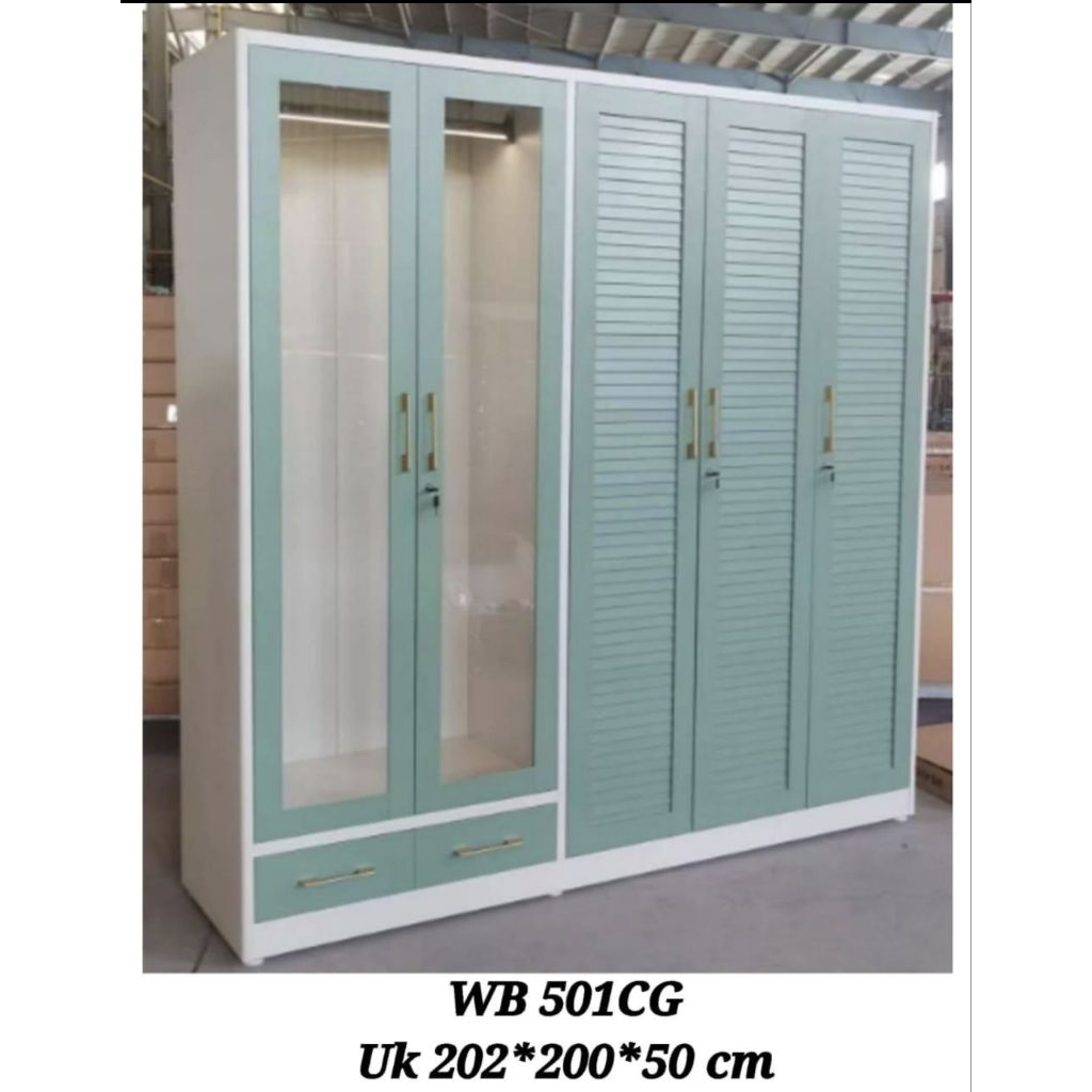 KHUSUS DENPASAR-BALI.Lemari Pakaian Sliding Besi LED Light 5 Pintu & 2 Pintu