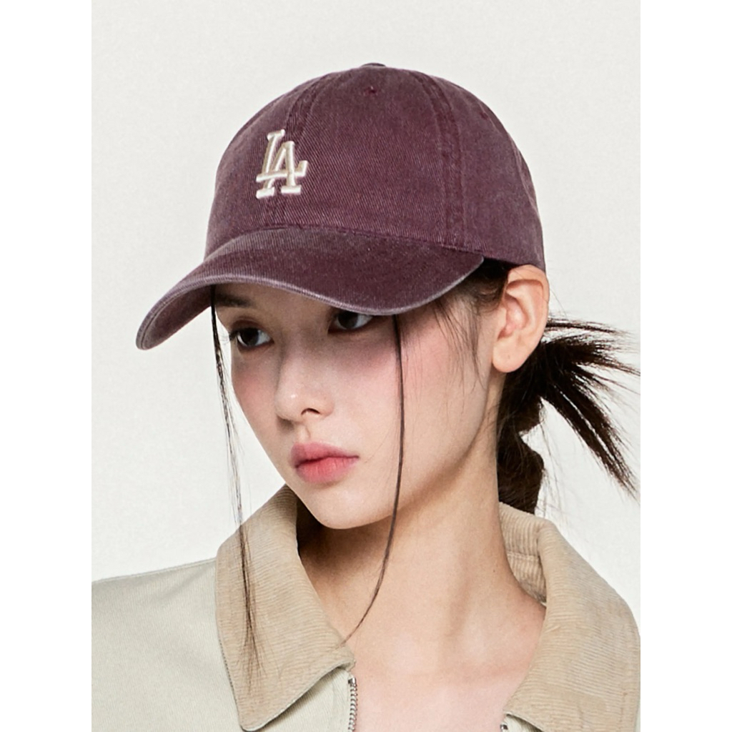 <READY STOCK> MLB Korea - [Karina PICK] Basic Washed Unstructured Ball Cap LA Dodgers (D.Wine)