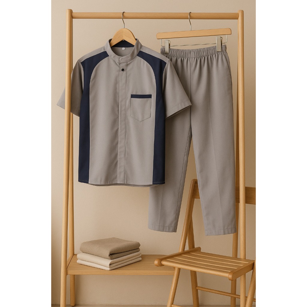 Baju Koko Anak Laki Kombinasi Warna Hitam Putih Setelan Muslim Modis untuk Ngaji & Lebaran Kurta