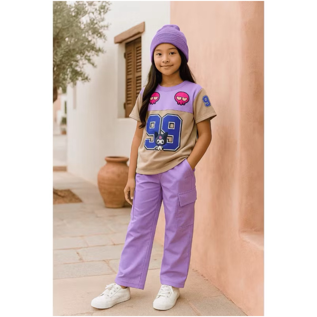 Setelan anak perempuan ootd anak anak perempuan viral baju jersey anak cewek 1-12 tahun