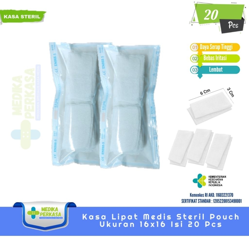 Kasa Lipat Medis Steril Pouch 16x16 Isi 20 Lembar