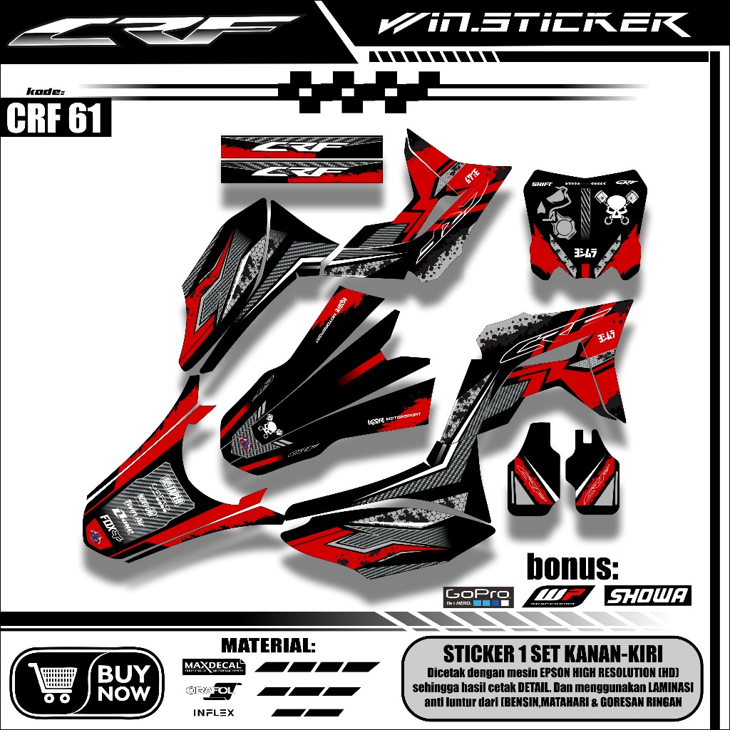 Decal sticker crf 150 L/ Sticker custom CRF Supermoto / Stciker CRF Hitam Merah