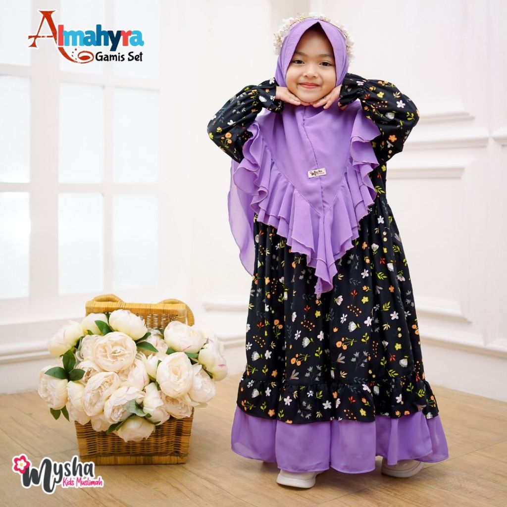 Mysha Kids Muslimah - Gamis Anak Set Hijab ALMAHYRA series Bahan Ceruty & Rayon Viscose Usia 2-9 th