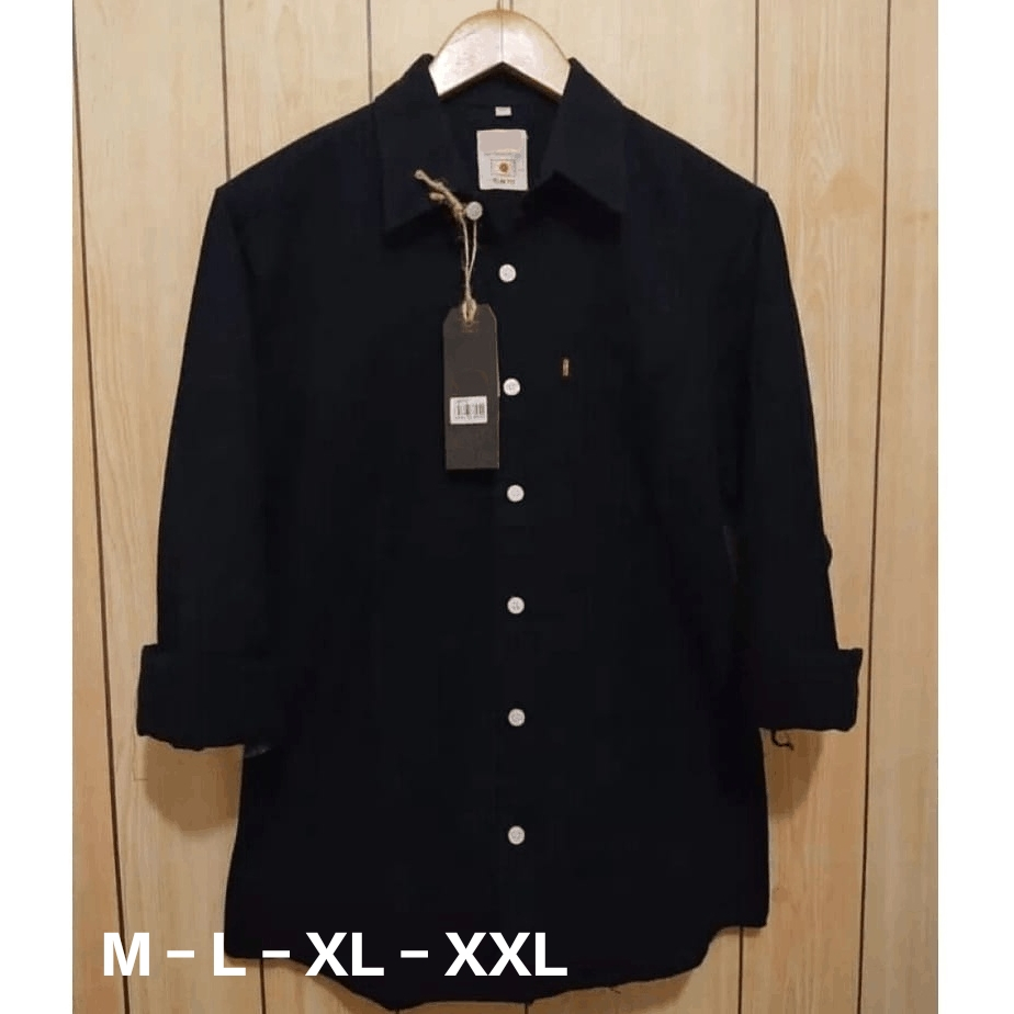 kemeja polos hitam // kemeja lengan panjang // kemeja slimfit // kemeja hitam lengan panjang