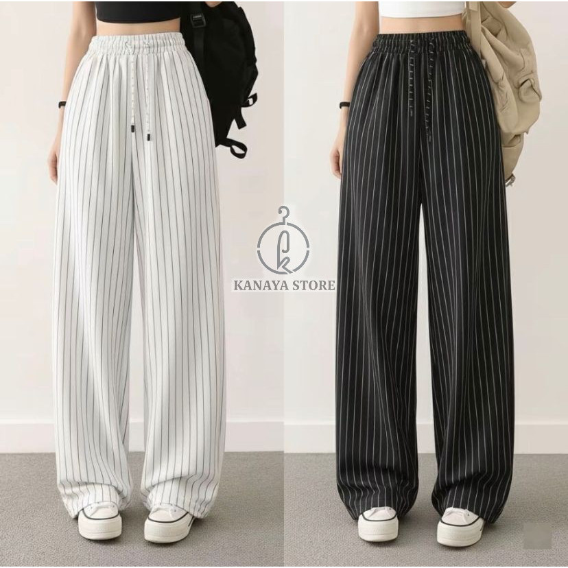 KANAYA - Everyday Pant - Celana Kulot Strip Pant - Celana Kulot Wanita Motif Garis-Garis