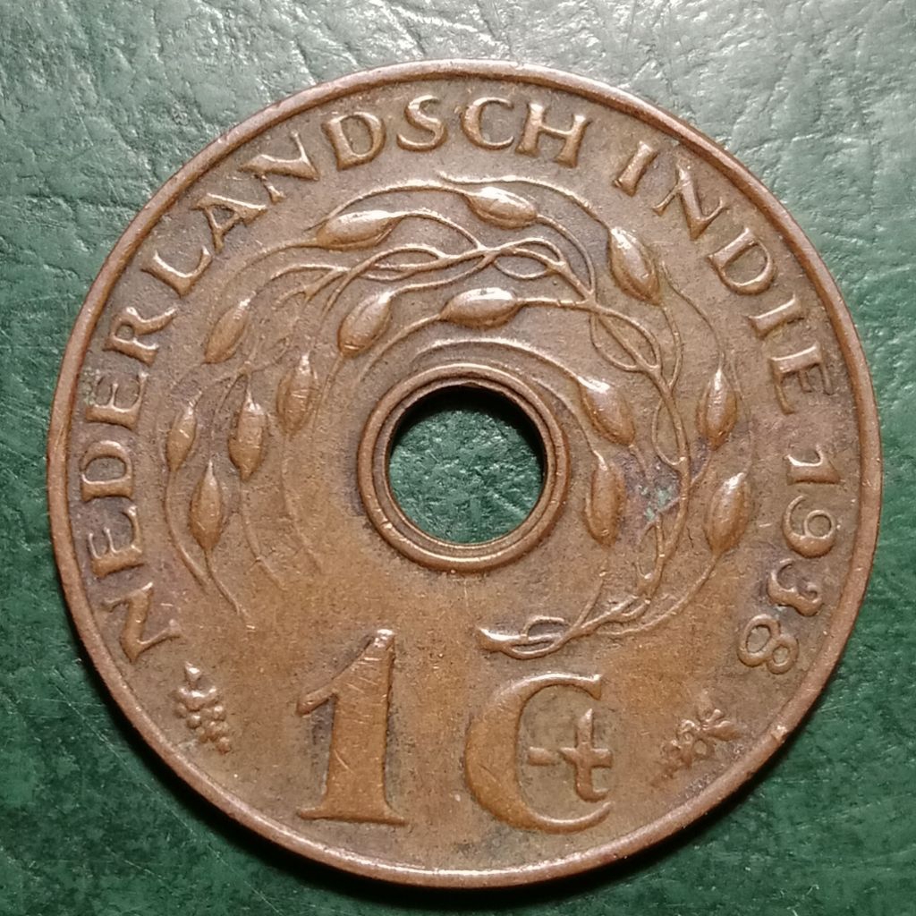 Koin Ned Indie Koleksi kuno jadul 1 Cent Bolong tahun 1938