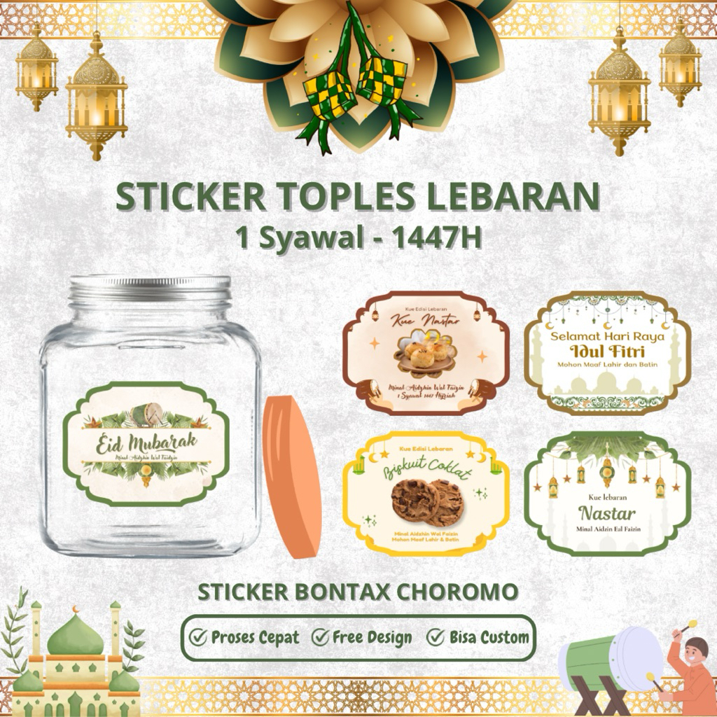 STICKER CUTTING KUE LEBARAN lterbaru 2024 idul fitri/sticker kue toples/lebaran/ramadhan/kue kering/