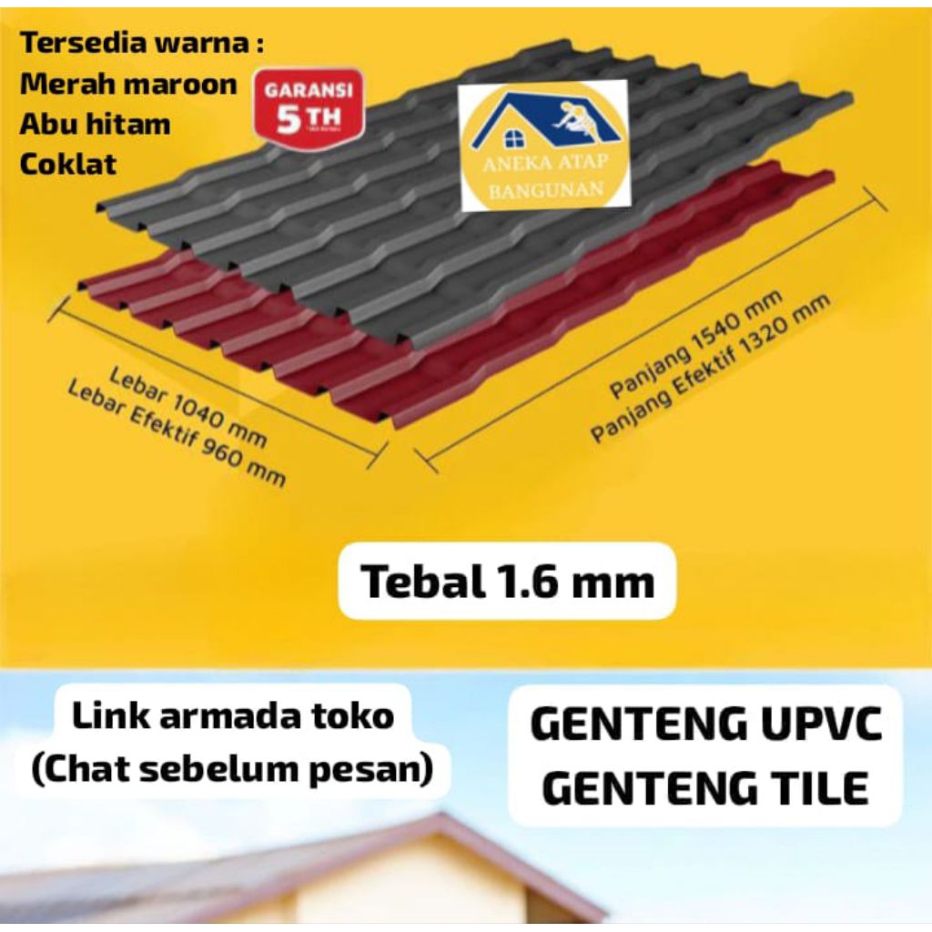 Genteng UPVC Tebal 1.6 mm Murah Atap Sejuk