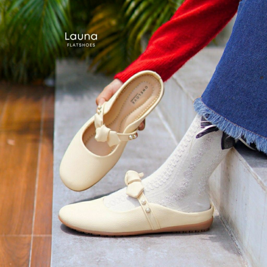ONE LOVE LAUNA BUSTONG FLATSHOES - SEPATU FLAT MULES WANITA