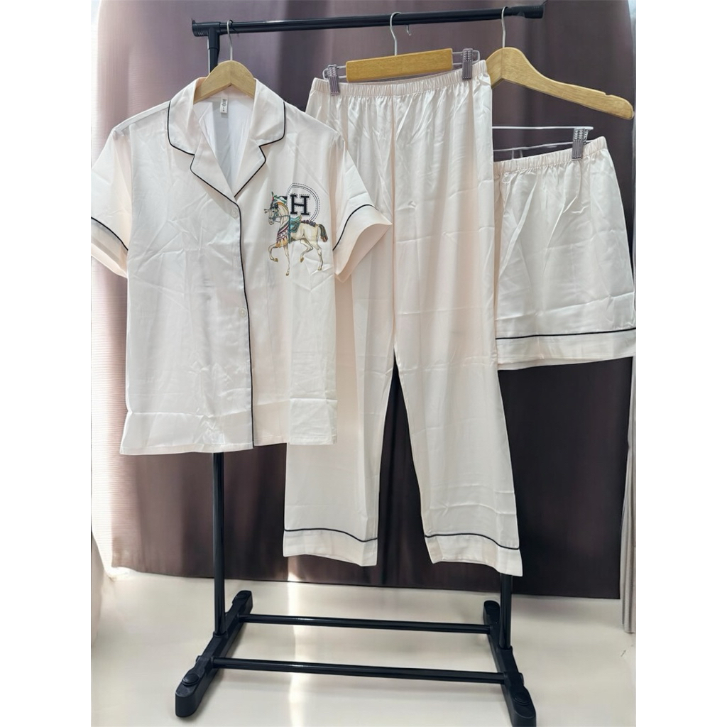 baju tidur set 3in1 impor bahan satin sutra