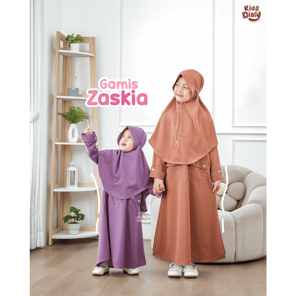 Kids Diary Plus -  Gamis Zaskia Anak Perempuan Muslim Polos Anak Perempuan Syar'i Set Hijab Soft Lux