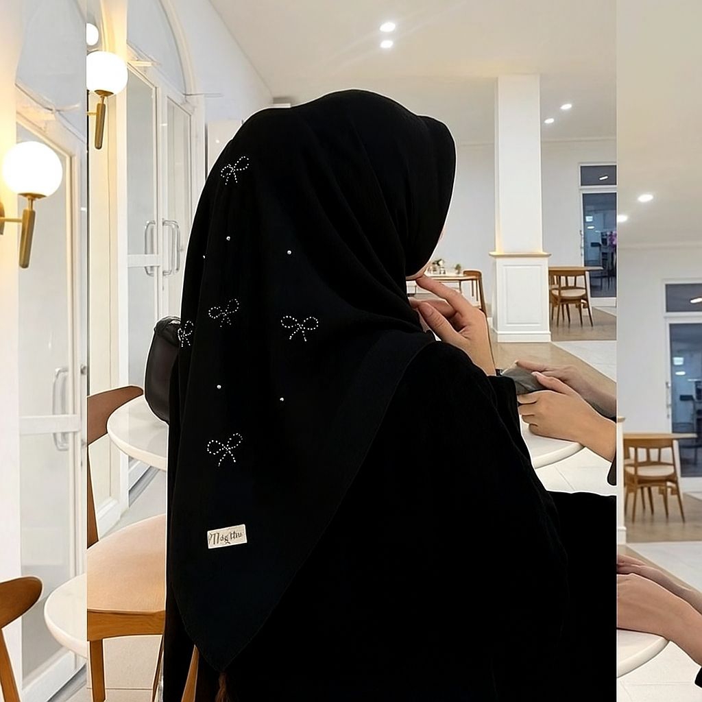 Hijab Segi Empat Ceruty Babydoll Premium Tassel Akrilik + Pita Swarovski instan modis jilbab kerudun