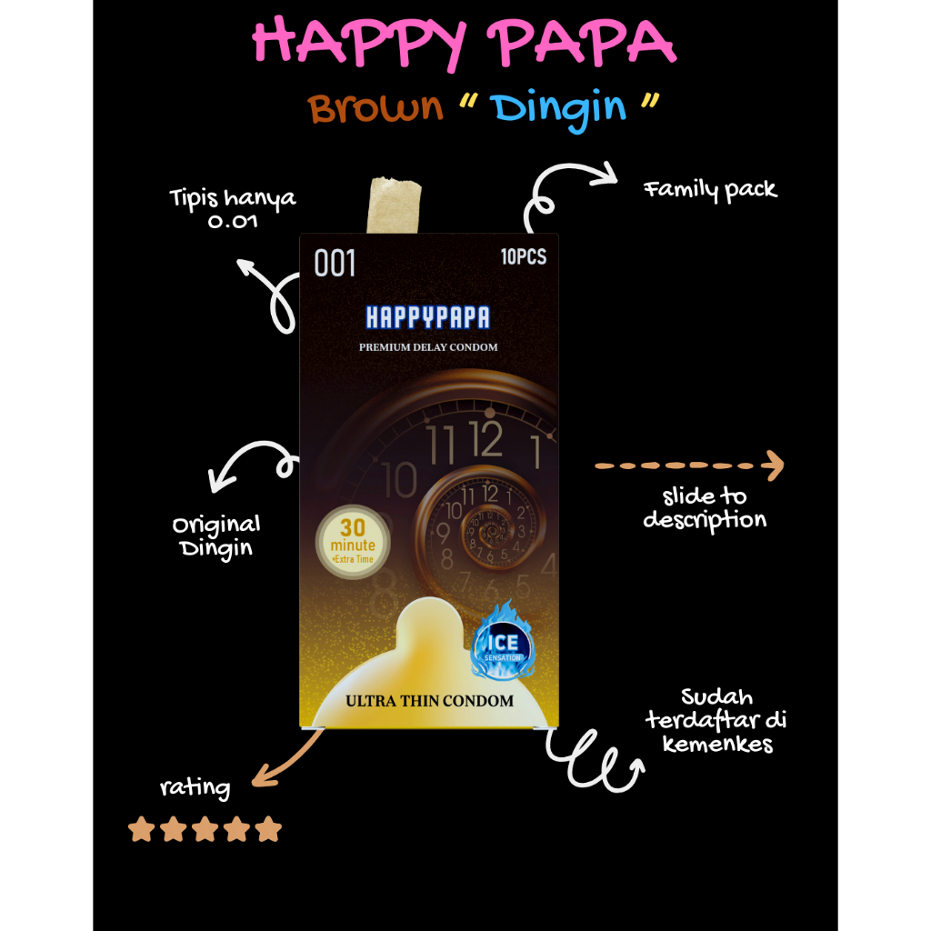 Kondom Happypapa Hitam Tipis Ice - 1 Kotak Isi 10 Pcs Kondom Jepang Impor Happy Papa " FAMILY PACK "